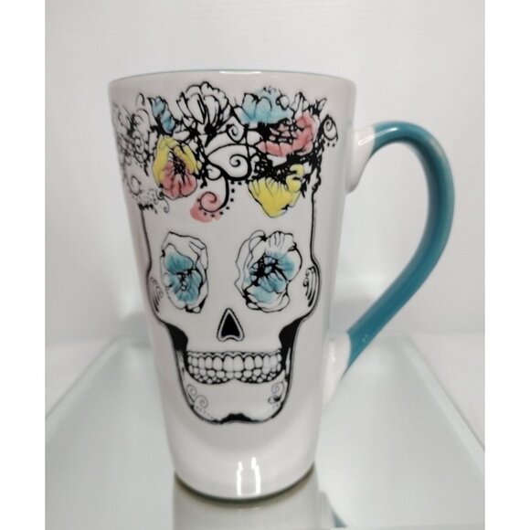 Colourful Floral Skull 17oz Large Coffee Mug Cup  6" - Picture 1 of 9